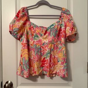 SHEIN Multicolor Floral Puff Sleeve Blouse